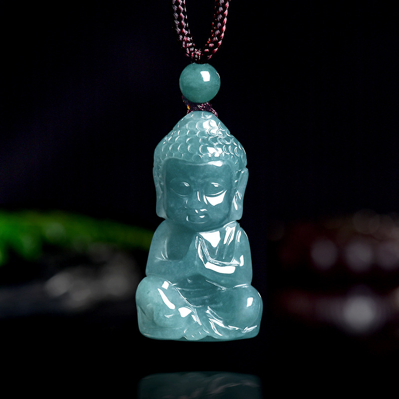 The Jewelry & Watches - จี้สร้อยคอพระพุทธรูปแกะสลักจากหยกแท้สีน้ำเงินธรรมชาติ ของขวัญเครื่องประดับหยกแท้สำหรับผู้หญิงและผู้ชาย พร้อมใบรับรอง