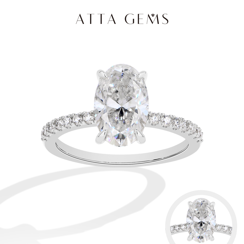 Moissanite Ring - ATTAGEMS โอวัลคัท 3.0CT แหวนมอยซาไนต์ทอง 10K 14K