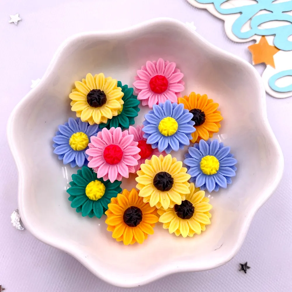 Paradise Jewelry & Watches Llc Miami - 30ชิ้นเรซินสีสันสดใส15มม. ดอกทานตะวันดอกไม้หินอัญมณีรูปแกะสลัก DIY เครื่องประดับงานแต่งงานเครื่องประดับงานหัตถกรรมแบบปะผ้า