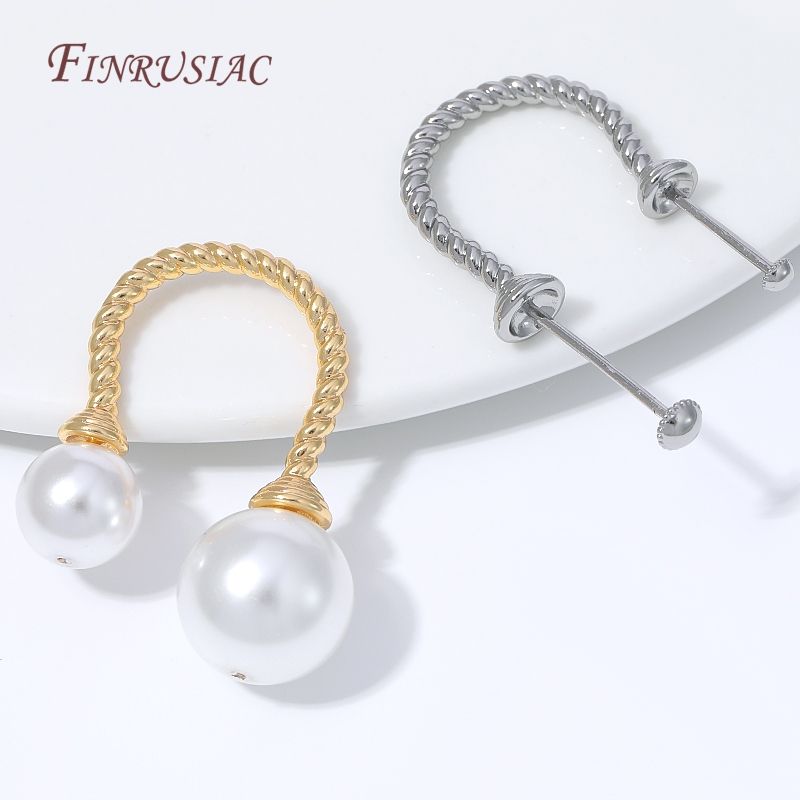 Hoop Earrings - 1-3 ชิ้น ต่างหูห่วงบิดชุบทอง 18K พร้อมจี้ไข่มุกคู่และหมุดสองด้าน อุปกรณ์สำหรับทำเครื่องประดับ