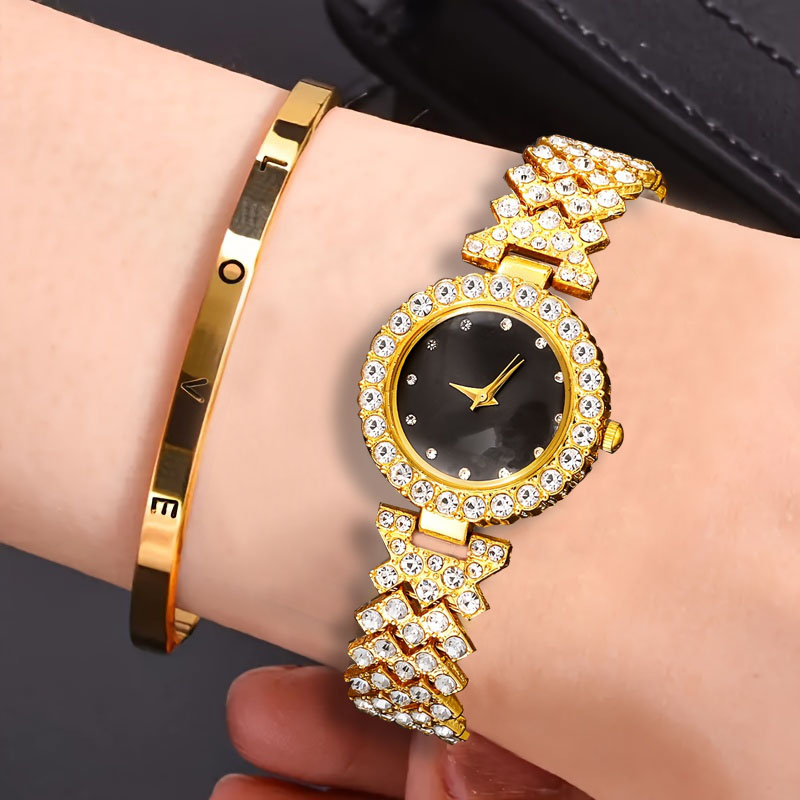 Jewels On Watches - นาฬิกาควอตซ์และชุดเครื่องประดับ 2 ชิ้น, ของขวัญที่มีสไตล์สำหรับการสวมใส่ในชีวิตประจำวันสำหรับเพื่อนและครอบครัว