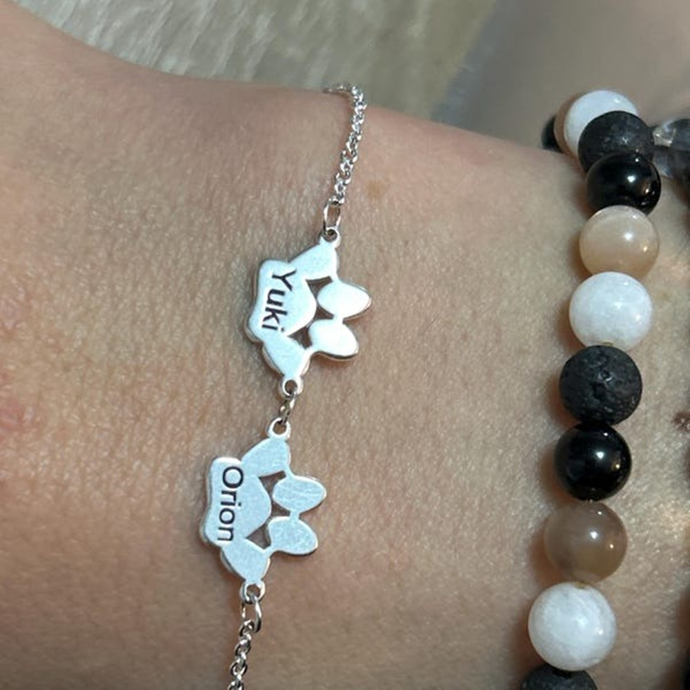 Anklet Foot Chain - สร้อยข้อเท้าสลักลายอุ้งเท้าสัตว์เลี้ยง สแตนเลสสตีล สลักชื่อได้ 1-4 ชื่อ เครื่องประดับส่วนตัว