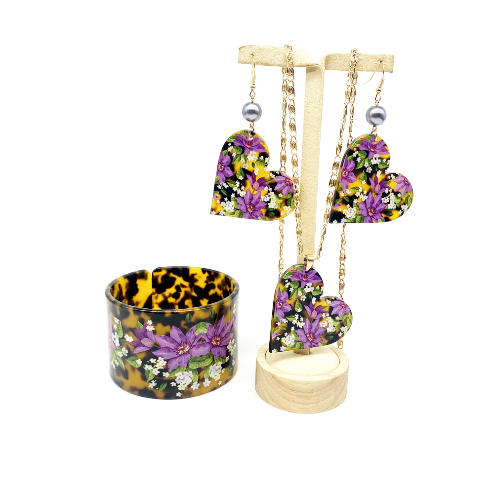 Pacific Jewelry & Watches Los Angeles - ใหม่ล่าสุดอะคริลิคเรซิ่นพลาสติกกำไลข้อมือสร้อยคอต่างหูชุดเครื่องประดับสำหรับ Pacific Islands รูปแบบอินเทรนด์ของขวัญผู้หญิง SET1003