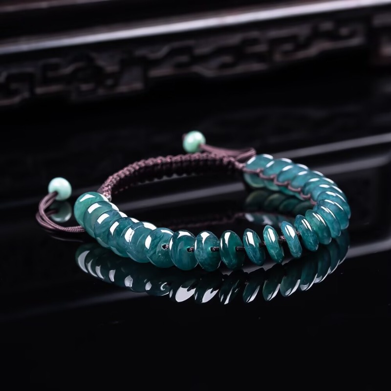 The Jewelry & Watches - สร้อยข้อมือลูกปัดอะบาคัสสีน้ำเงินมรกตแท้ธรรมชาติ สร้อยคอหยกพม่า เครื่องประดับเสน่ห์ดีไซเนอร์สุดหรูสำหรับผู้หญิง พร้อมใบรับรอง