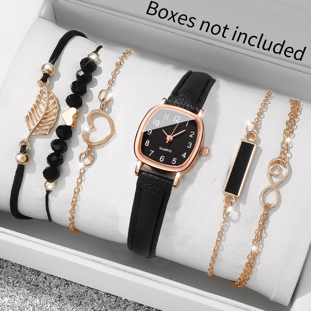 Jewels On Watches - ชุดนาฬิกาควอตซ์และเครื่องประดับ 6 ชิ้น, ของขวัญที่มีสไตล์สำหรับการสวมใส่ในชีวิตประจำวันสำหรับเพื่อนและครอบครัว