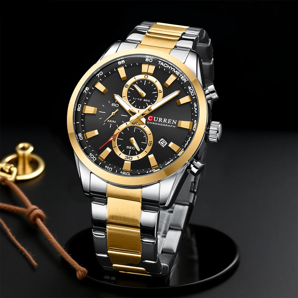 Jewelry Watch - CURREN ลำลองควอตซ์โครโนสปอร์ตนาฬิกาแบรนด์สำหรับผู้ชายสร้อยข้อมือสแตนเลสมัลติฟังก์ชั่นหน้าปัด 2023 นาฬิกาข้อมือวันที่