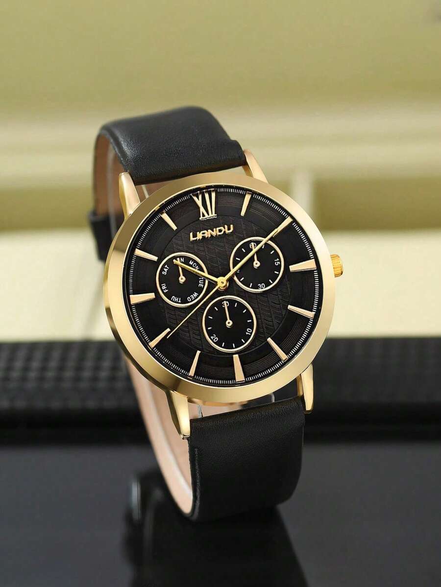 Jewelry Watch - LIANDU LIANDU 1 ชุดนาฬิกาข้อมือควอตซ์แฟชั่นลำลองสำหรับผู้ชาย หน้าปัดทรงกลม พร้อมชุดเครื่องประดับสร้อยข้อมือลูกปัดรูปหัวสิงโต