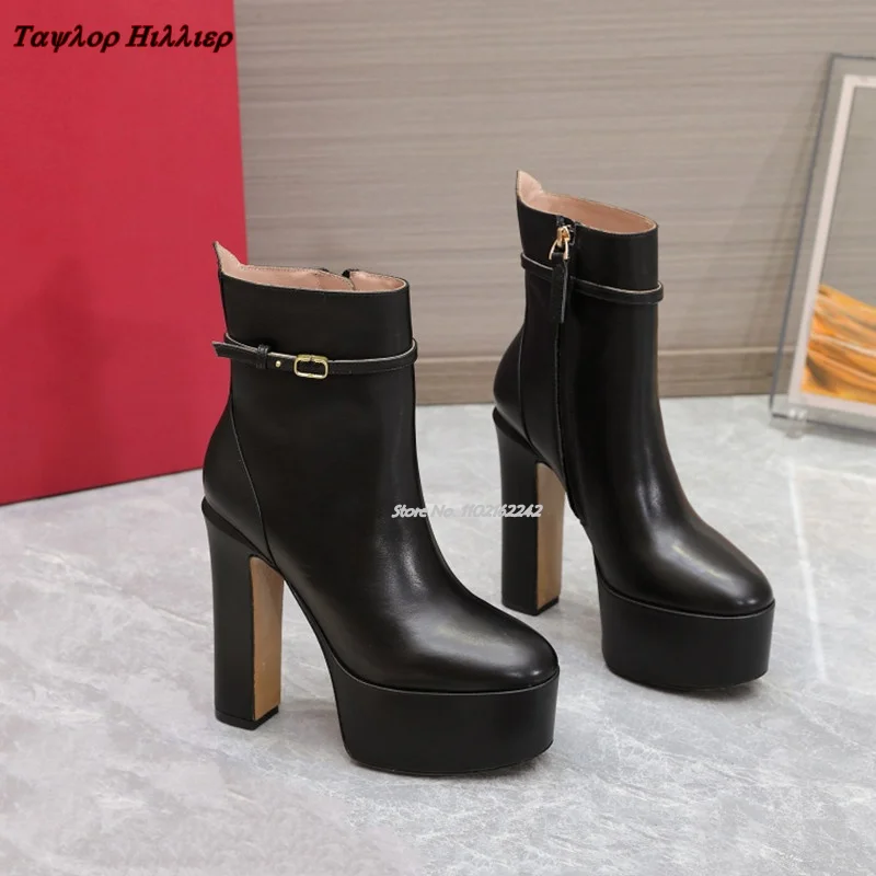 Anklet Foot Chain - รองเท้าบูทเปลือยแพลตฟอร์มกันน้ำฤดูใบไม้ร่วงรองเท้าผู้หญิงส้นหนาแบบมีซิปด้านข้างแบบหรูหราบูทหุ้มข้อแฟชั่นดีไซน์เนอร์สำหรับฤดูหนาว