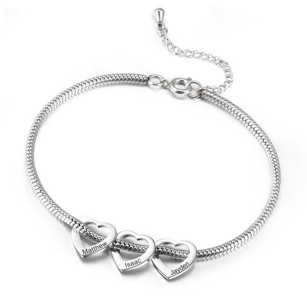 Anklet Foot Chain - PolishedPlus ที่กําหนดเองชื่อครอบครัวสร้อยข้อมือเครื่องประดับส่วนบุคคลสแตนเลสสตีลหัวใจ Charm สําหรับผู้หญิง MOM ของขวัญ