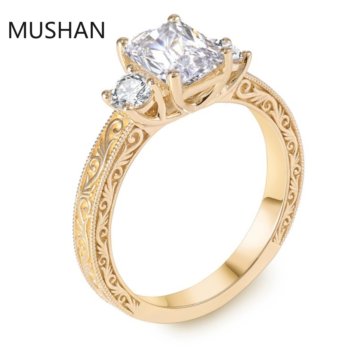 Moissanite Ring - MUSHAN แหวนทองคำ 14K 18K หรูหราสั่งทำพิเศษ พร้อมเพชรโมอิสซาไนต์และอัญมณีเพชรสังเคราะห์