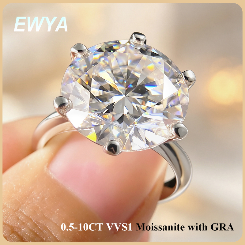 Moissanite Ring - EWYA GRA Certified 0.5-10CT D สี