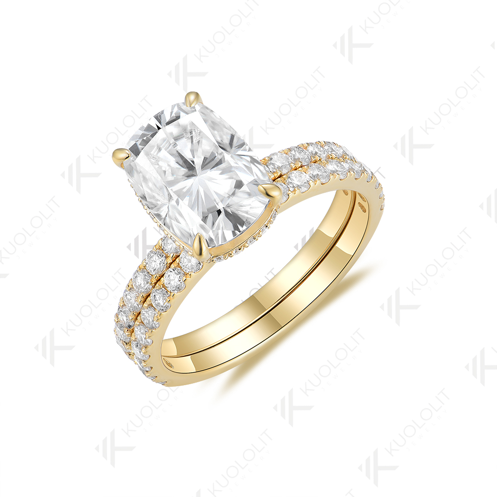 Moissanite Ring - แหวนมอยซาไนต์ทรงยาวแบบไม่มีแบรนด์สำหรับผู้หญิง ตัวเรือนทองคำแท้สีเหลือง พร้อมตัวเลือก 10K 14K(585) 18K