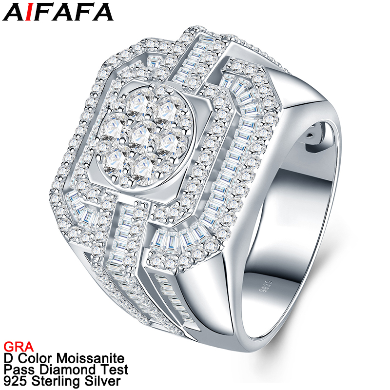 Moissanite Ring - แหวนเพชรโมอิสซาไนต์สี D ระดับ VVS สำหรับผู้ชาย แหวนเงินแท้