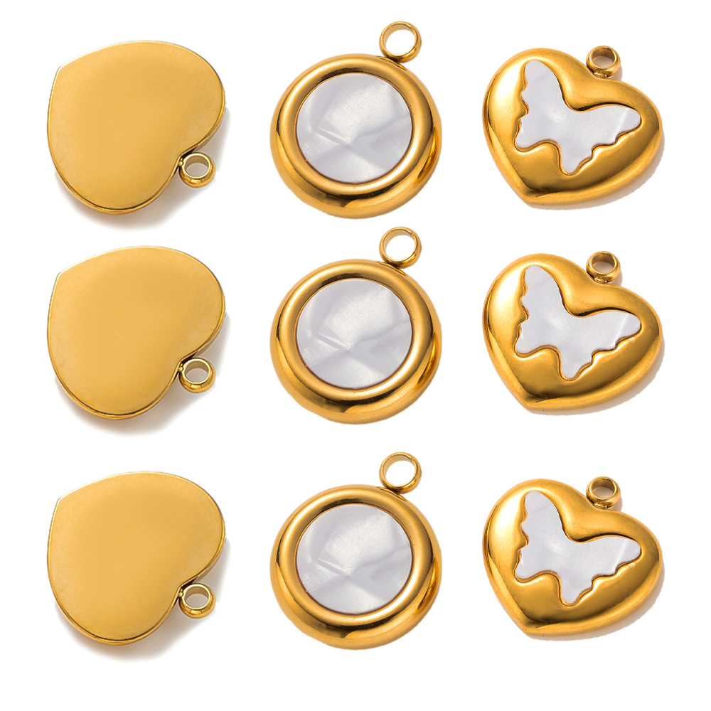 Butterfly Pendant Necklace - 5 ชิ้นสแตนเลสสตีล Colo ผีเสื้อหัวใจสแควร์ Charms จี้สําหรับเครื่องประดับ