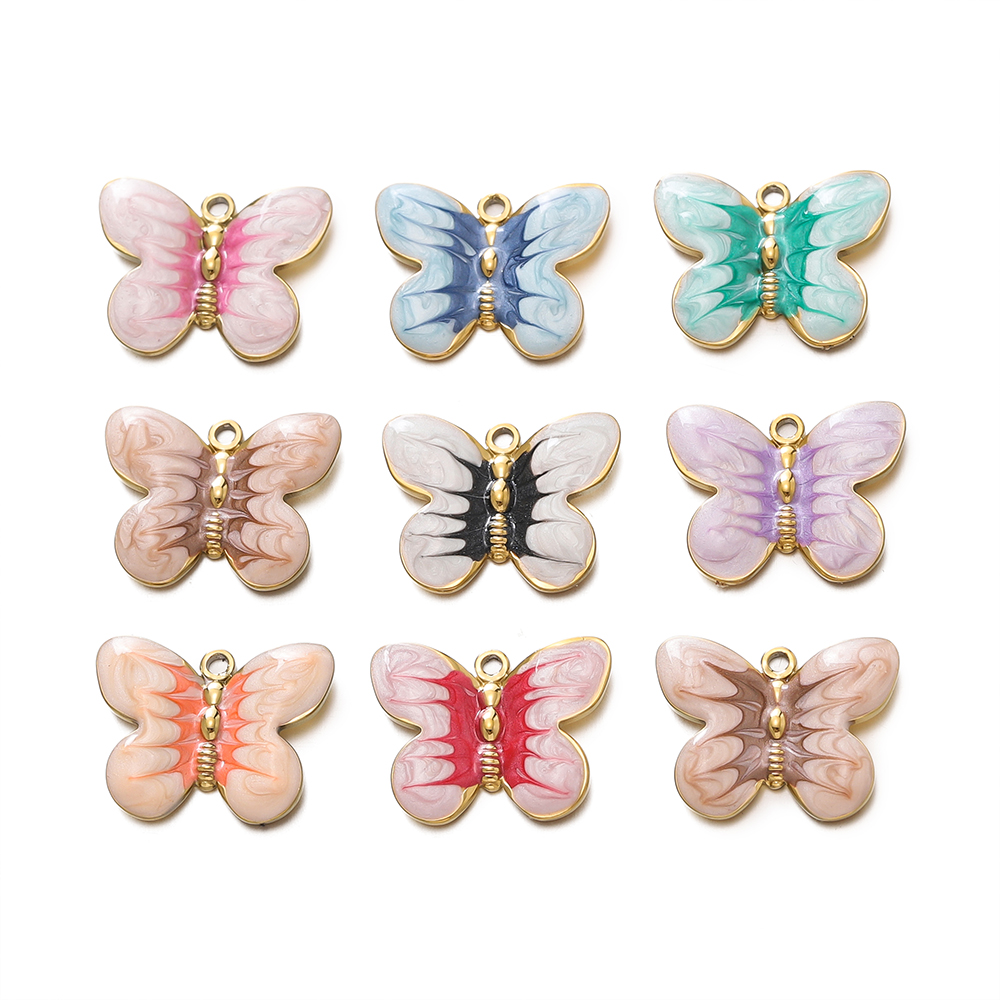 Butterfly Pendant Necklace - 2 ชิ้น/ล็อตเคลือบสีสันผีเสื้อ Charms จี้สําหรับ DIY สแตนเลสสตีลสร้อยคอต่างหูเครื่องประดับทําอุปกรณ์