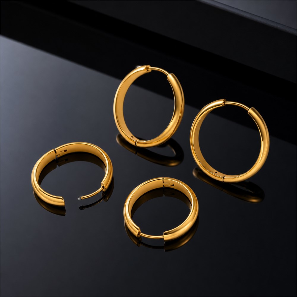 ต่างหูห่วงกลมสแตนเลส 4 ชิ้น เค - Hoop Earrings บทวิจารณ์และราคา